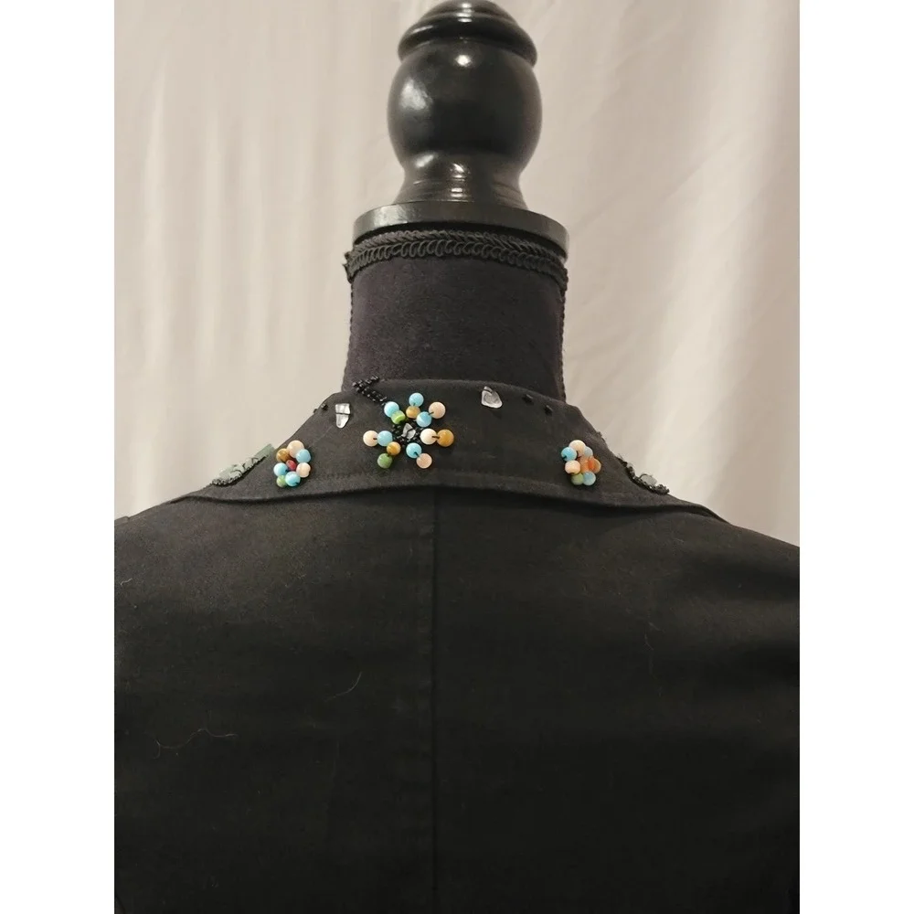 Zoompy Vintage Black Embellished Blazer Jacket Small Floral‎ Beaded Rosette